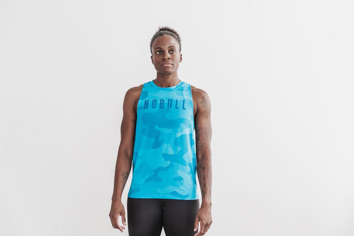 Nobull High-Neck Neon Women's Tank Tops Blue Camo | Australia (RG9534)